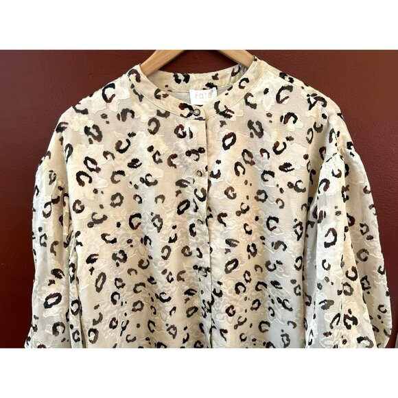Fate Women's Cream Sheer Leopard Print Fabi Blouse Small Button Up Relaxed NWT - Picture 2 of 6